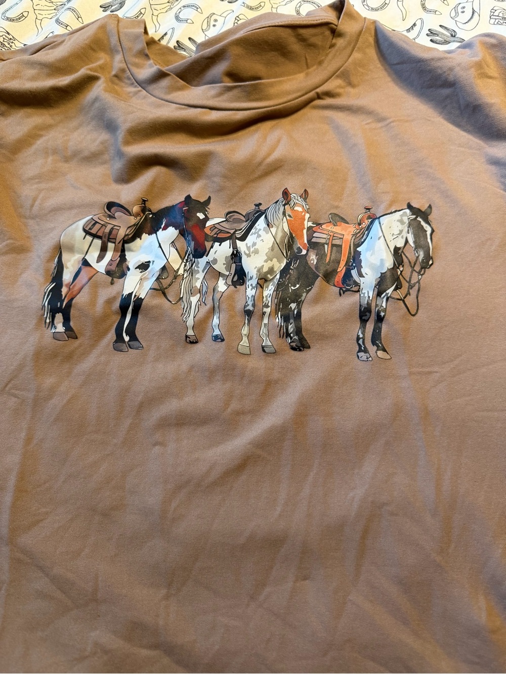 Women's Brown Graphic Horse Short Sleeve Tee